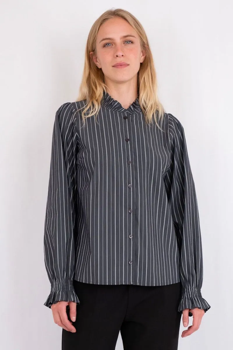 Brianna Double Stripe Blouse | Dark Grey | Bluse fra Neo Noir