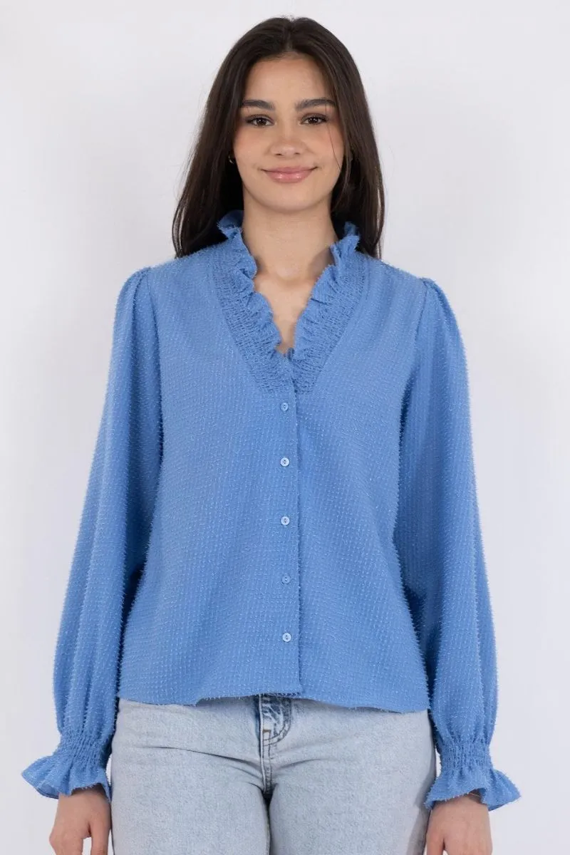 Brielle Glitter Blouse | Dusty Blue | Bluse fra Neo Noir