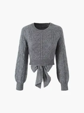 Cable Knit Tie Back Crop Sweater