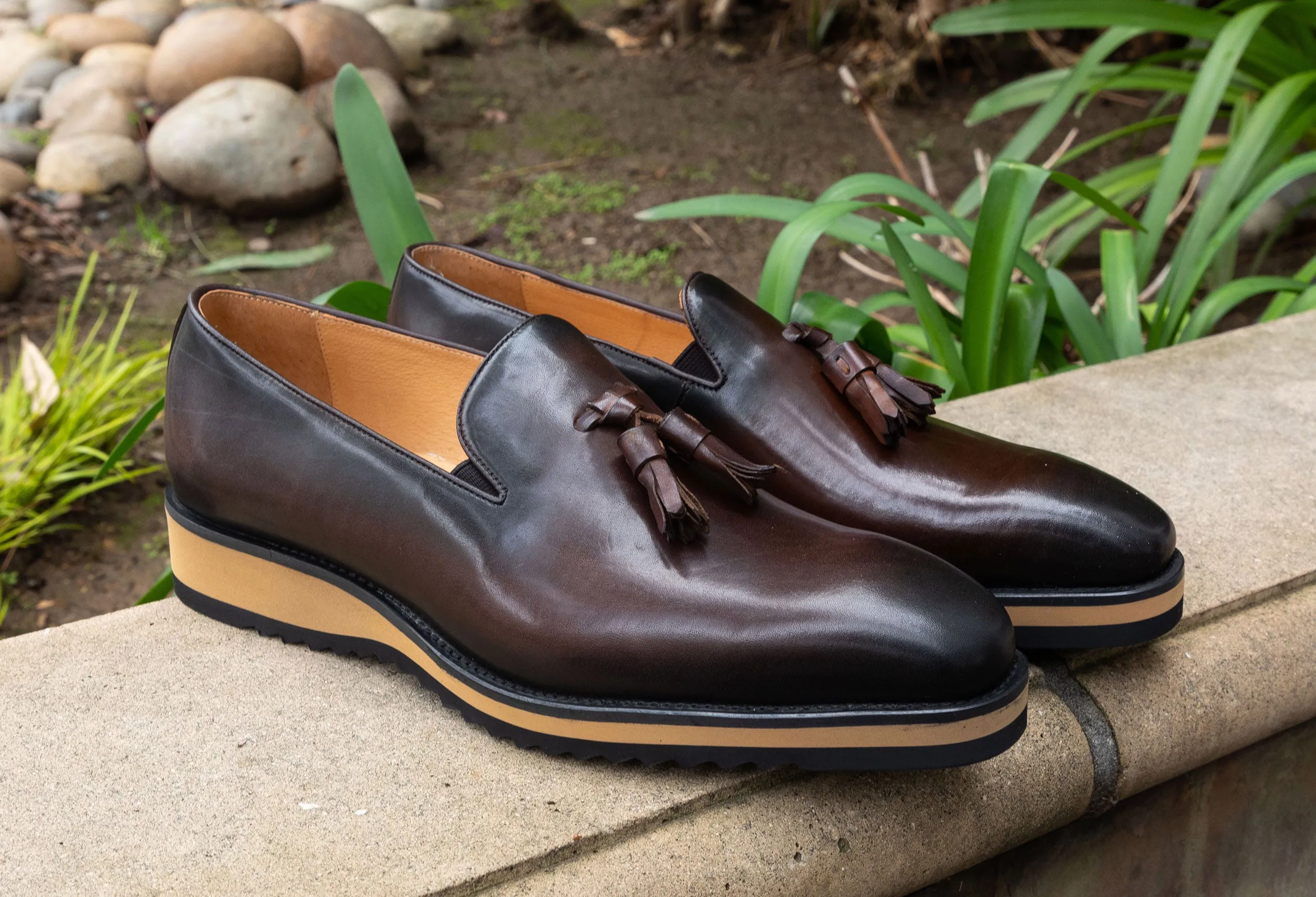 Calfskin Slip-On Tasseled Loafer Chestnut