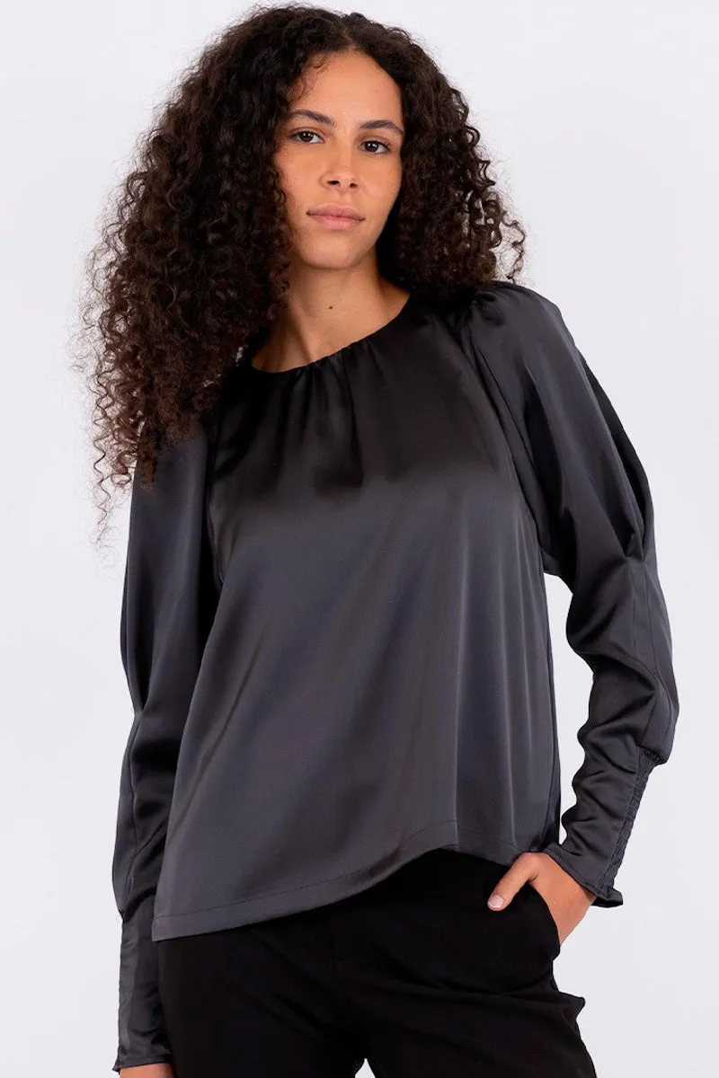 Camma Heavy Sateen Blouse | Steel Grey | Bluse fra Neo Noir