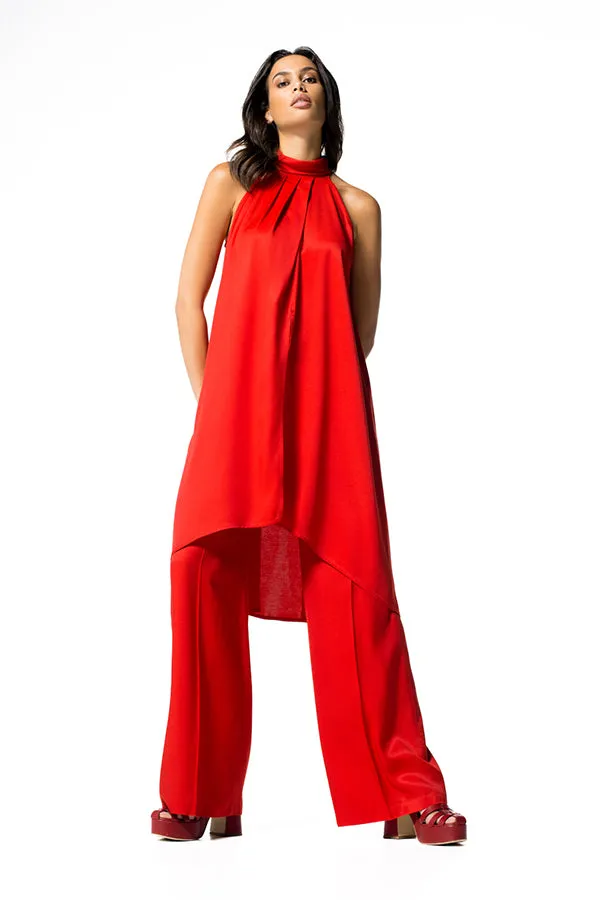 Caroline Biss AMERICAN ARMHOLE RED LONG SHINY TUNIC