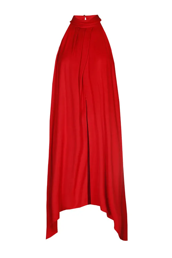 Caroline Biss AMERICAN ARMHOLE RED LONG SHINY TUNIC