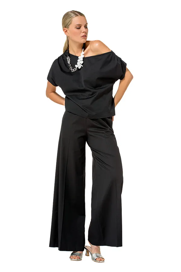 Caroline Biss BLACK COTTON ASYMMETRICAL TOP