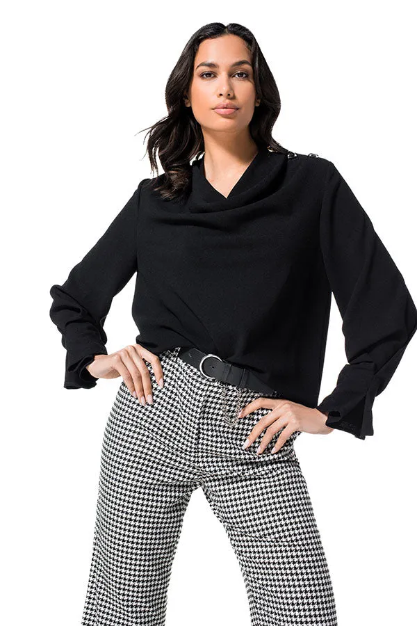 Caroline Biss BLACK DRAPED SCOOP NECK LOOSE BLOUSE