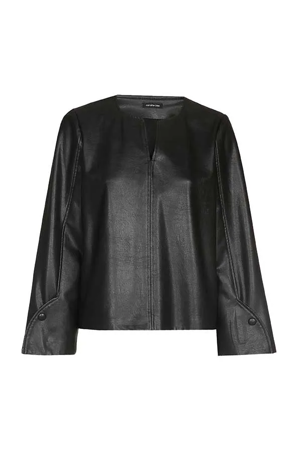 Caroline Biss BLACK FAUX LEATHER STRETCH TOP