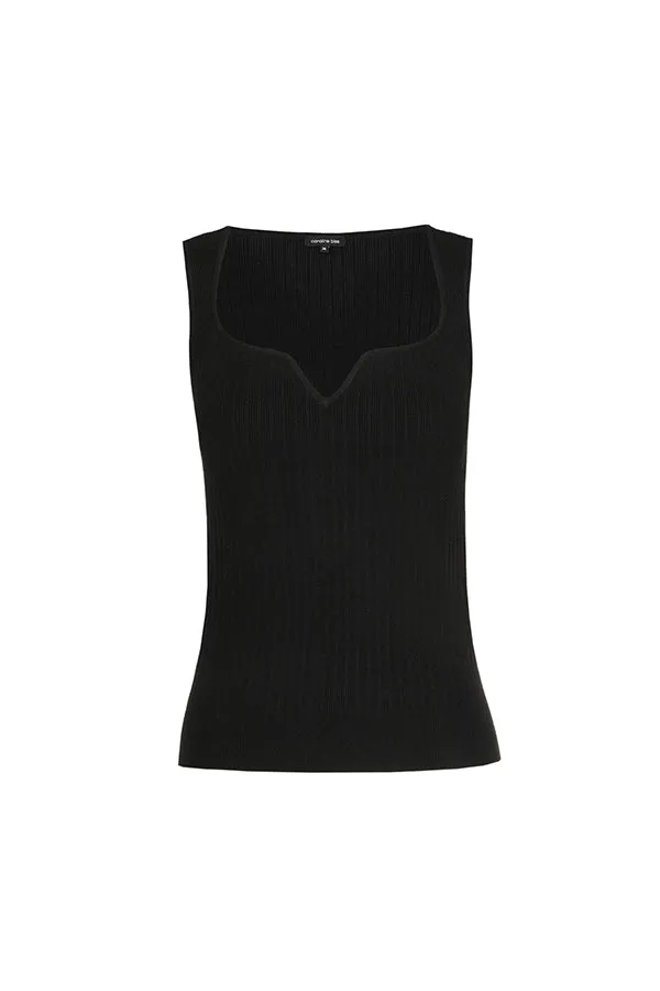 Caroline Biss BLACK FITTED RIBBED KNIT TOP