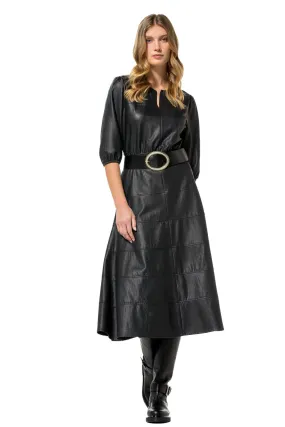 Caroline Biss BLACK PLEATED ECO-LEATHER DRESS