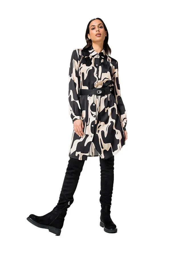 Caroline Biss BLACK PRINT SHINY VISCOSE SHIRT DRESS