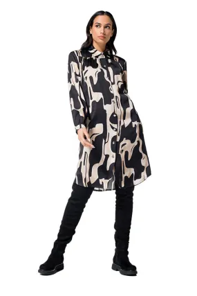 Caroline Biss BLACK PRINT SHINY VISCOSE SHIRT DRESS