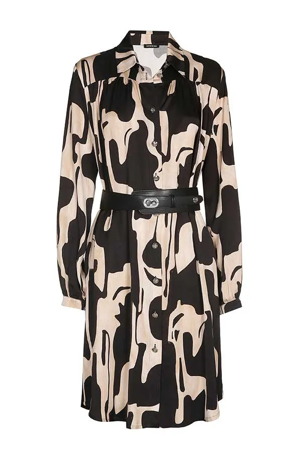 Caroline Biss BLACK PRINT SHINY VISCOSE SHIRT DRESS