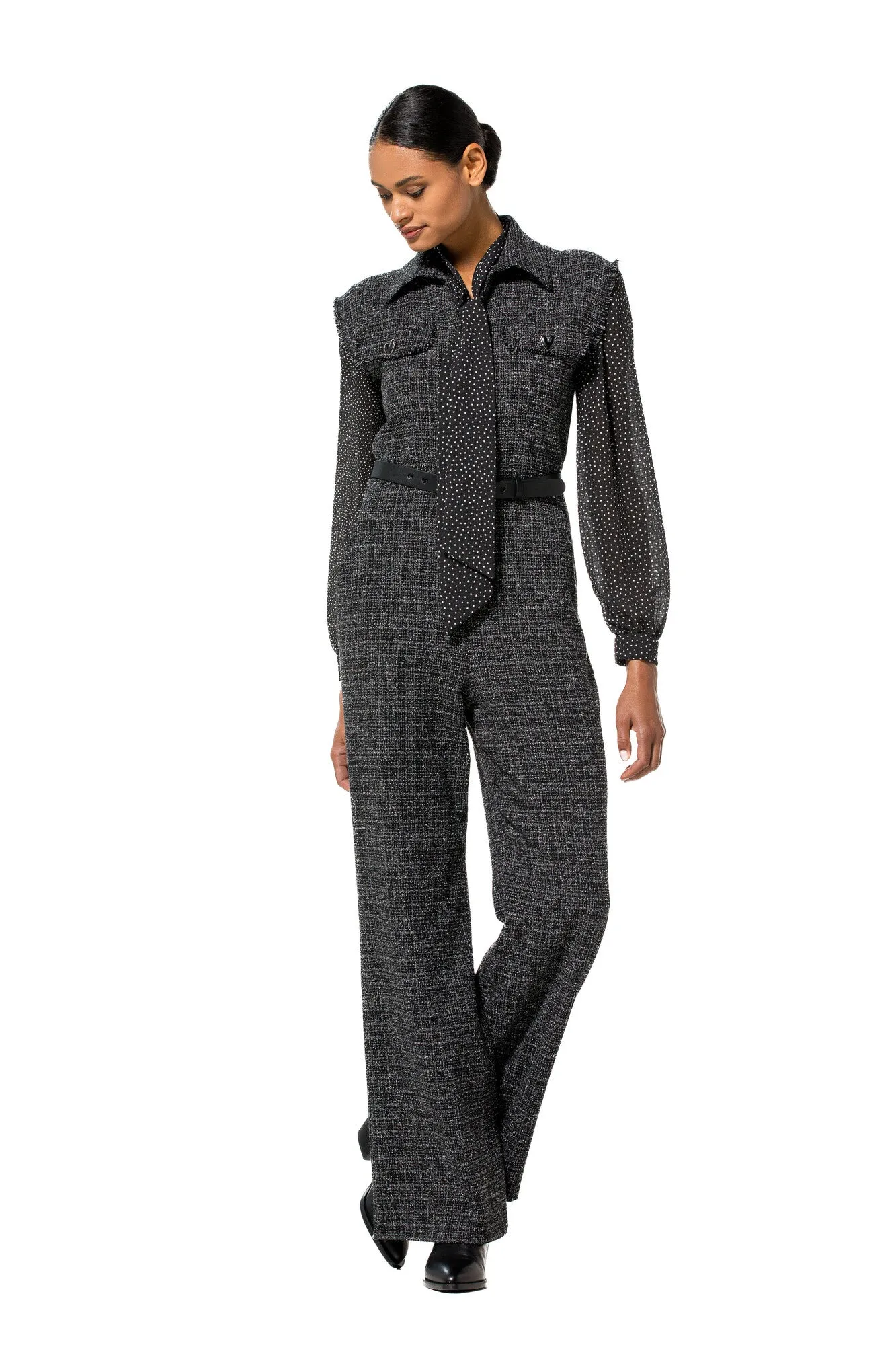 Caroline Biss BLACK STRAIGHT LEG TWEED JUMPSUIT