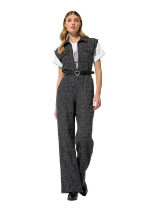 Caroline Biss BLACK STRAIGHT LEG TWEED JUMPSUIT