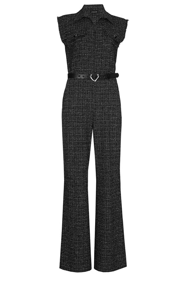 Caroline Biss BLACK STRAIGHT LEG TWEED JUMPSUIT