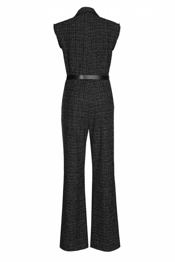 Caroline Biss BLACK STRAIGHT LEG TWEED JUMPSUIT