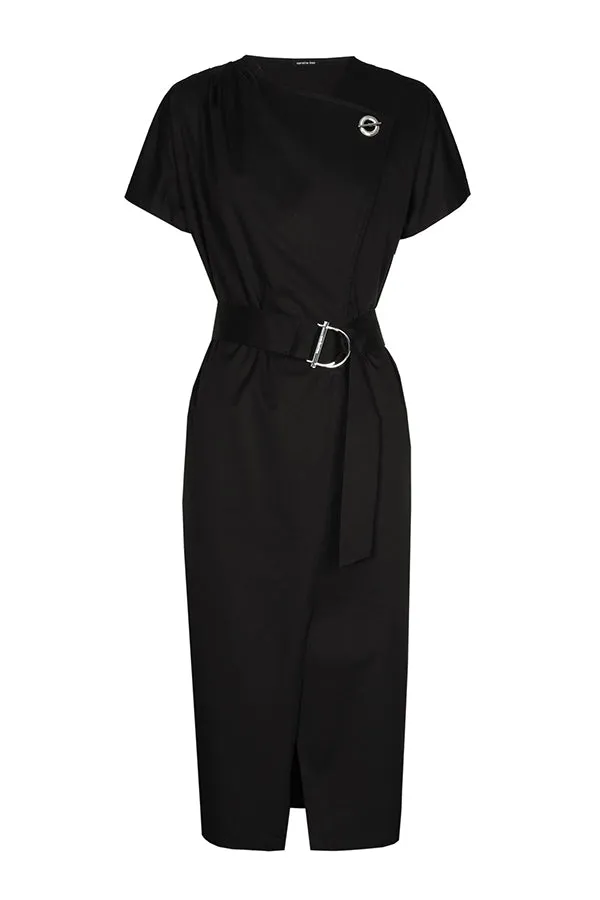 Caroline Biss BLACK STRAIGHT STRETCH COTTON DRESS