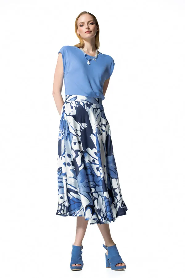 Caroline Biss BLUE ABSTRACT PRINT ELEGANT CIRCULAR SKIRT