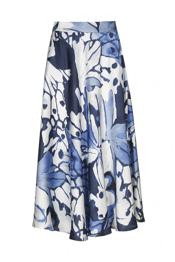 Caroline Biss BLUE ABSTRACT PRINT ELEGANT CIRCULAR SKIRT