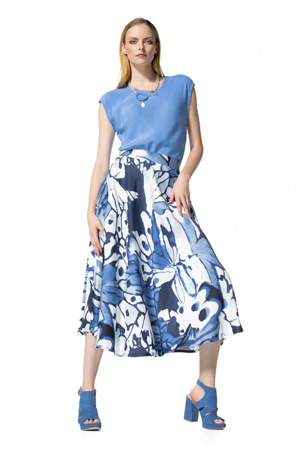 Caroline Biss BLUE ABSTRACT PRINT ELEGANT CIRCULAR SKIRT