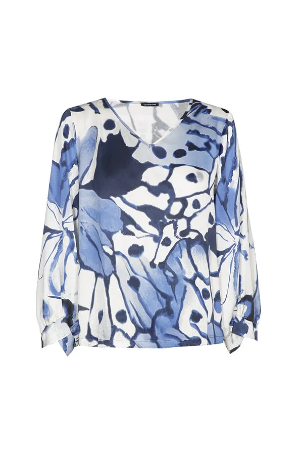 Caroline Biss BLUE ABSTRACT PRINT SHORT STRAIGHT BLOUSE