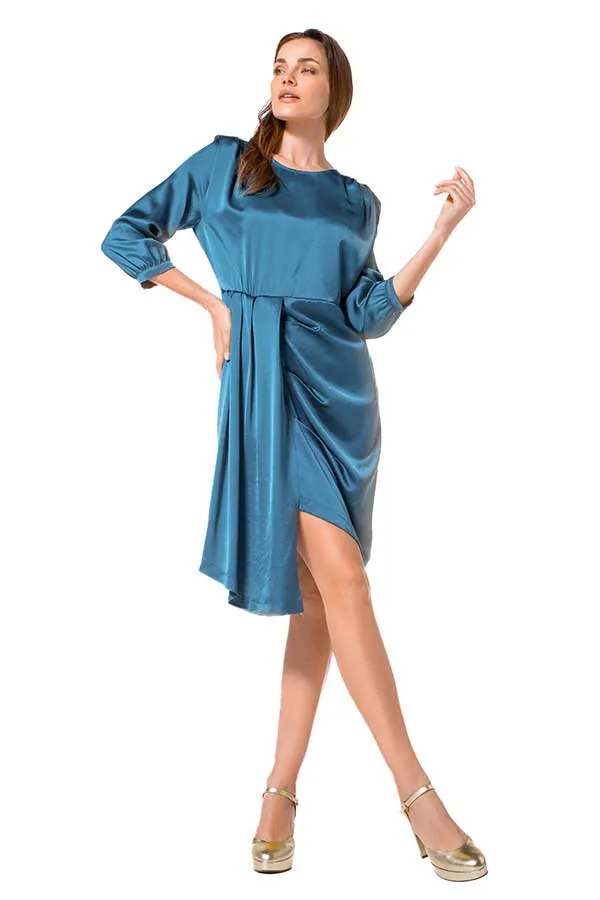 Caroline Biss BLUE ASYMMETRICAL SHINY VISCOSE DRESS