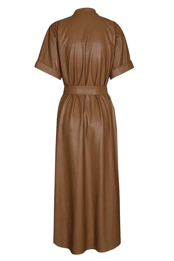 Caroline Biss BRANDY STRAIGHT-FITTING ECO-LEATHER MIDI DRESS