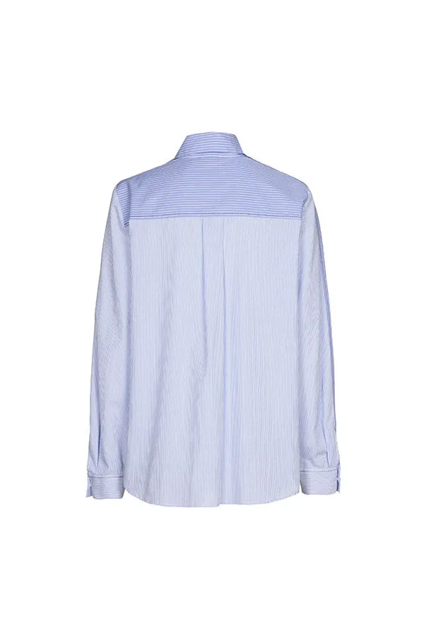 Caroline Biss BREAST PATCH STRIPED COTTON BLOUSE