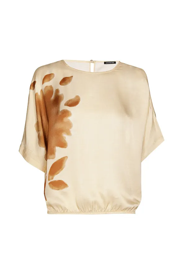 Caroline Biss BROWN FLORAL PRINT LOOSE SHINY TOP