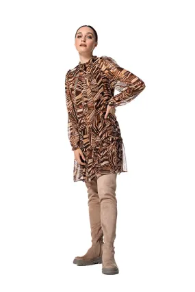 Caroline Biss BROWN GRAPHIC PRINT STRAIGHT FLOWING DRESS