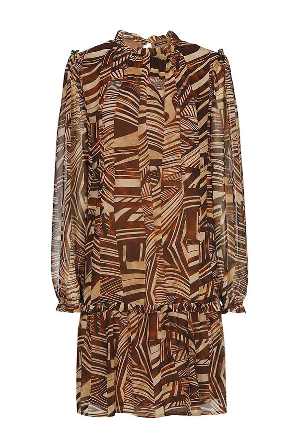 Caroline Biss BROWN GRAPHIC PRINT STRAIGHT FLOWING DRESS