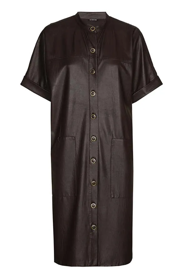 Caroline Biss BROWN STRAIGHT-FITTING ECO-LEATHER DRESS