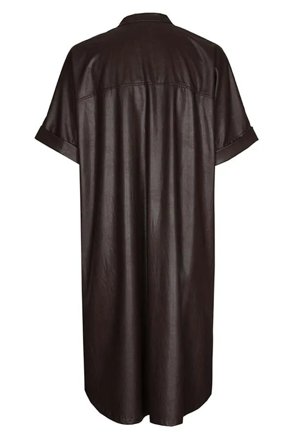 Caroline Biss BROWN STRAIGHT-FITTING ECO-LEATHER DRESS