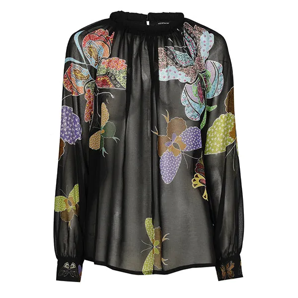 Caroline Biss BUTTERFLY PRINT SEMI-SHEER BLOUSE