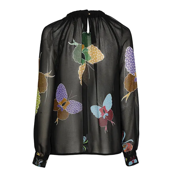 Caroline Biss BUTTERFLY PRINT SEMI-SHEER BLOUSE