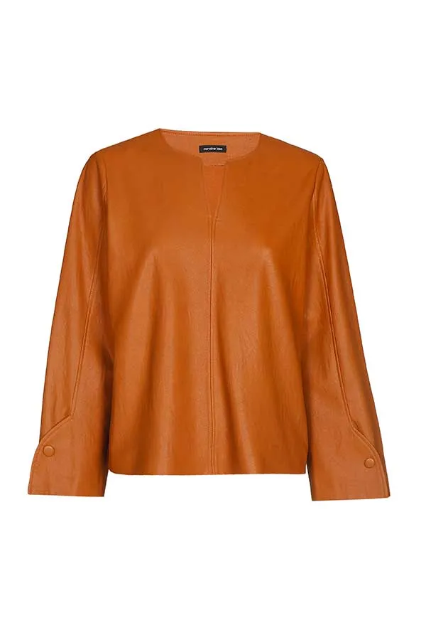 Caroline Biss CAMEL FAUX LEATHER STRETCH TOP