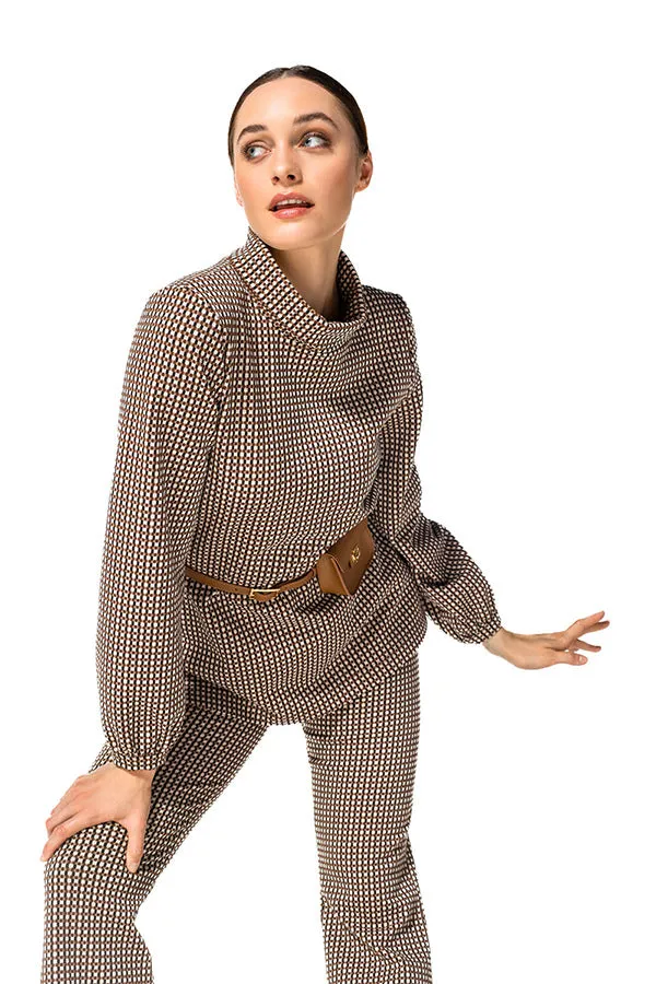 Caroline Biss CHECKERED BELTED STRAIGHT TUNIC