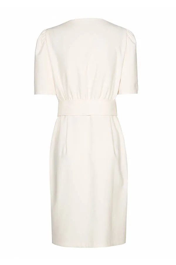 Caroline Biss CREAM BELTED FITTED DRESS