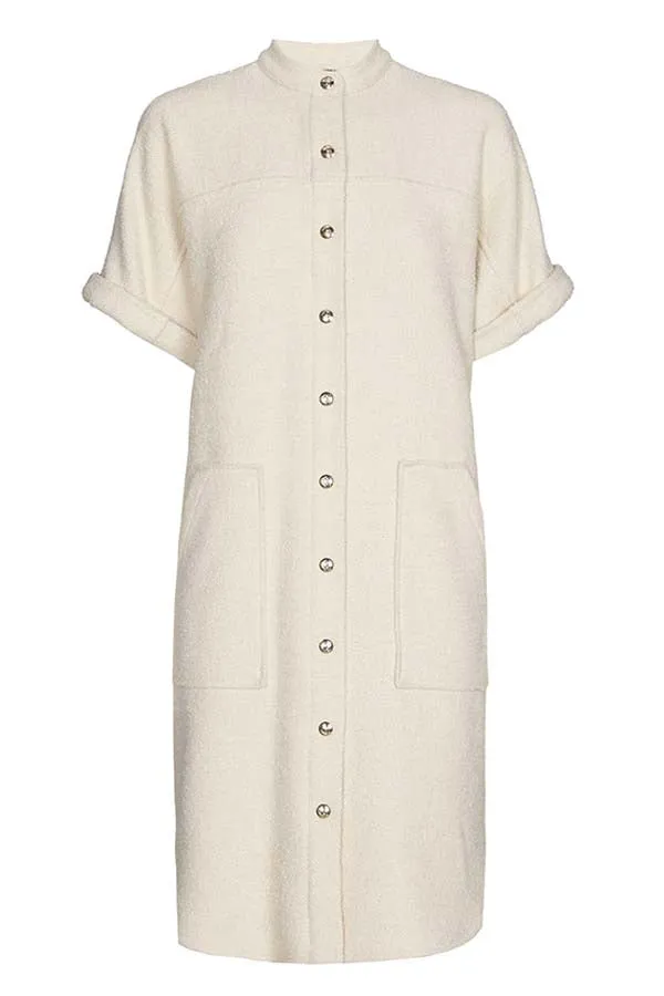 Caroline Biss CREAM STRAIGHT-FITTING BOUCLETTE DRESS