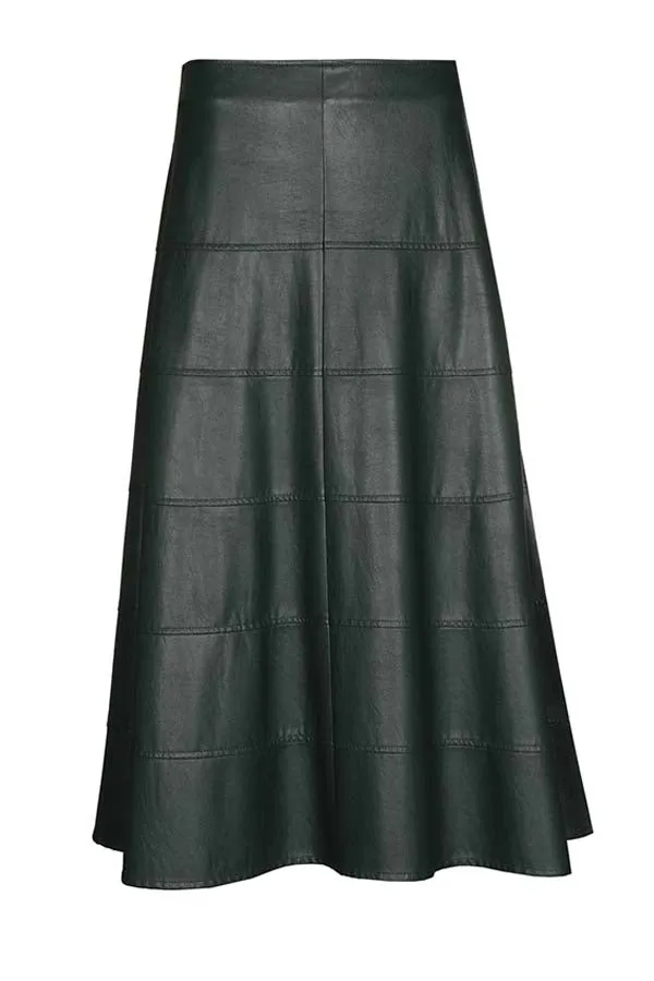 Caroline Biss DARK GREEN MID-LENGTH ECO-LEATHER SKIRT