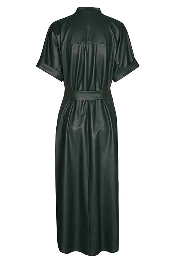 Caroline Biss DARK GREEN STRAIGHT-FITTING ECO-LEATHER MIDI DRESS