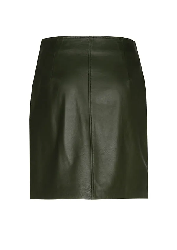 Caroline Biss DARK GREEN VINTAGE LEATHER SHORT SKIRT