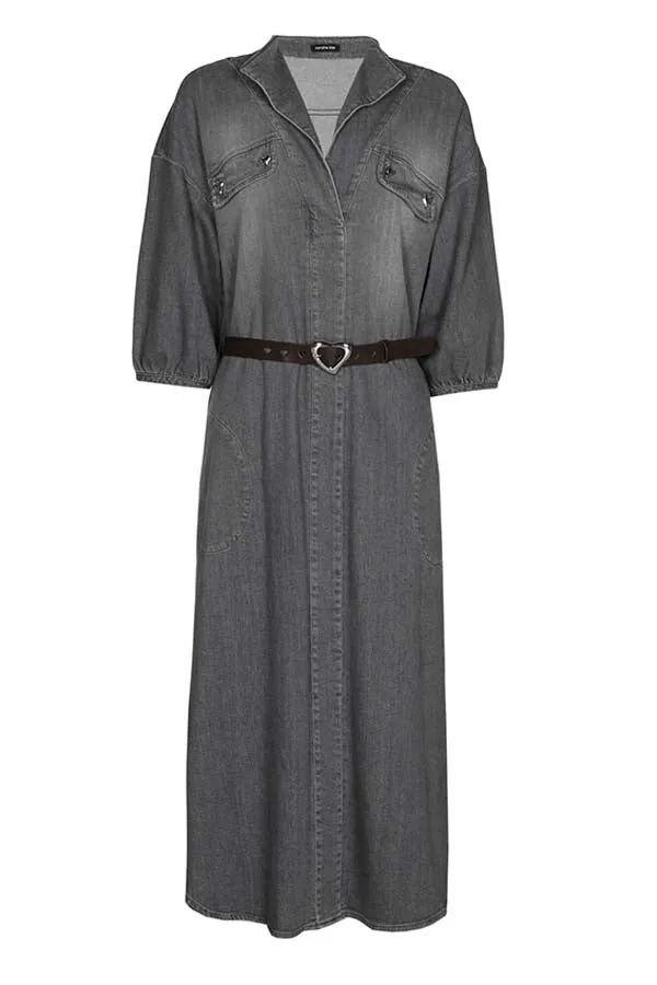 Caroline Biss DARK GREY MIDI DENIM DRESS