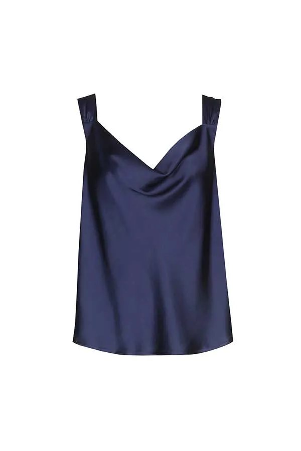 Caroline Biss DARK INDIGO SHINY VISCOSE TANK TOP