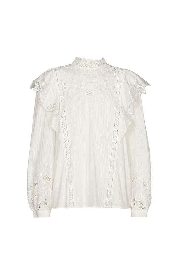 Caroline Biss EMBROIDERED PLASTRON LONG SLEEVE BLOUSE