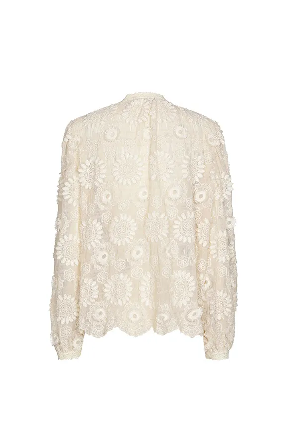 Caroline Biss EMBROIDERED SEMI SHEER STRETCH TULLE BLOUSE