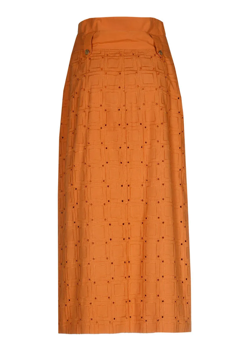 Caroline Biss EMBROIDERED STRAIGHT COTTON SKIRT