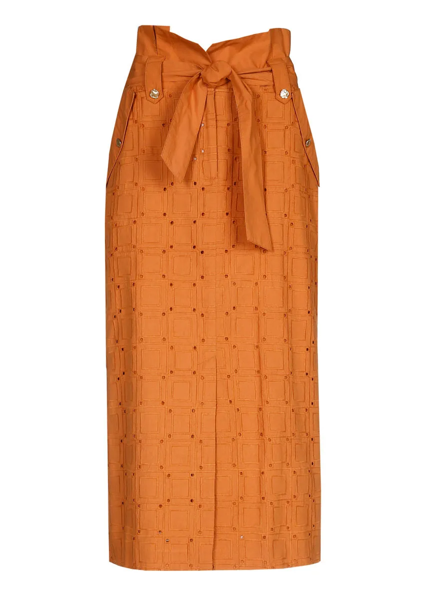 Caroline Biss EMBROIDERED STRAIGHT COTTON SKIRT