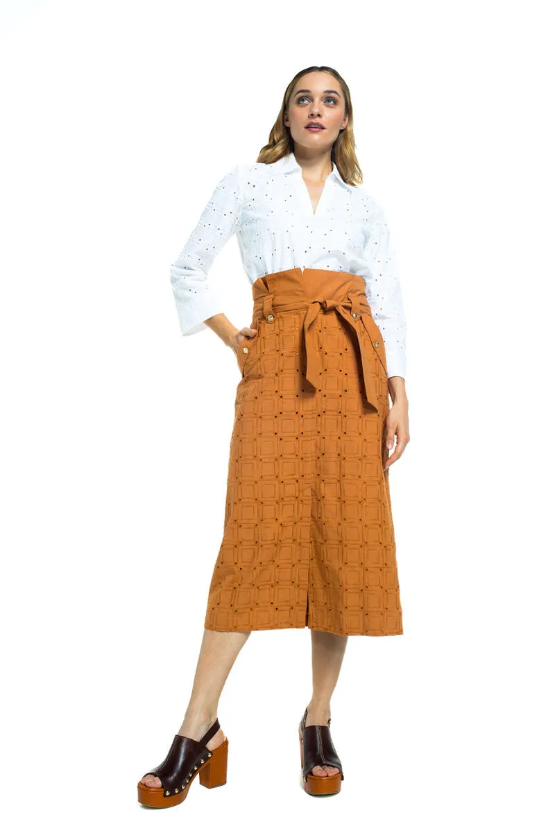 Caroline Biss EMBROIDERED STRAIGHT COTTON SKIRT