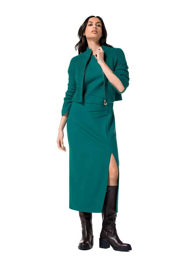 Caroline Biss EMERALD FITTED MIDI STRETCH DRESS