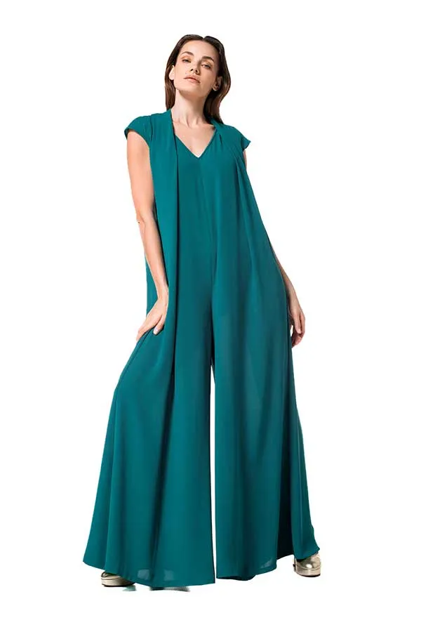 Caroline Biss EMERALD WIDE LEG CREPE JUMPSUIT